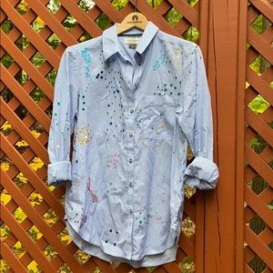 Anthropologie long sleeve shirt with sequin design